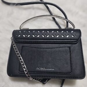 BCBG Black Laser-Cut Top Handle Crossbody Bag